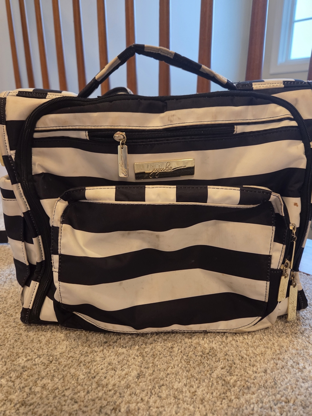 Ju-Ju-Be Jujube Black and White Striped Tote Baby Diaper Bag Backpack Kids